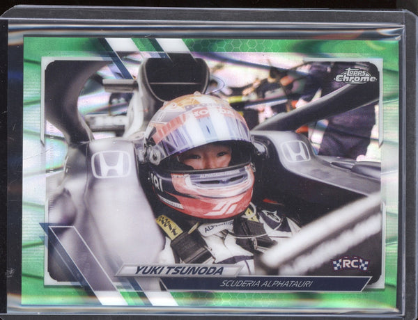 Yuki Tsunoda 2021 Topps Chrome Formula One Green Ray Wave RC 80/99