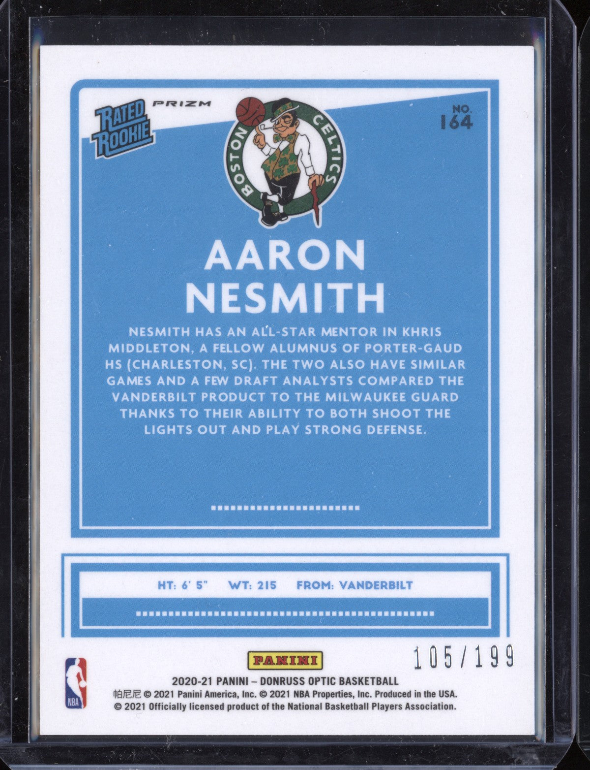 Aaron Nesmith 2020-21 Panini Donruss Optic Orange RC 105/199