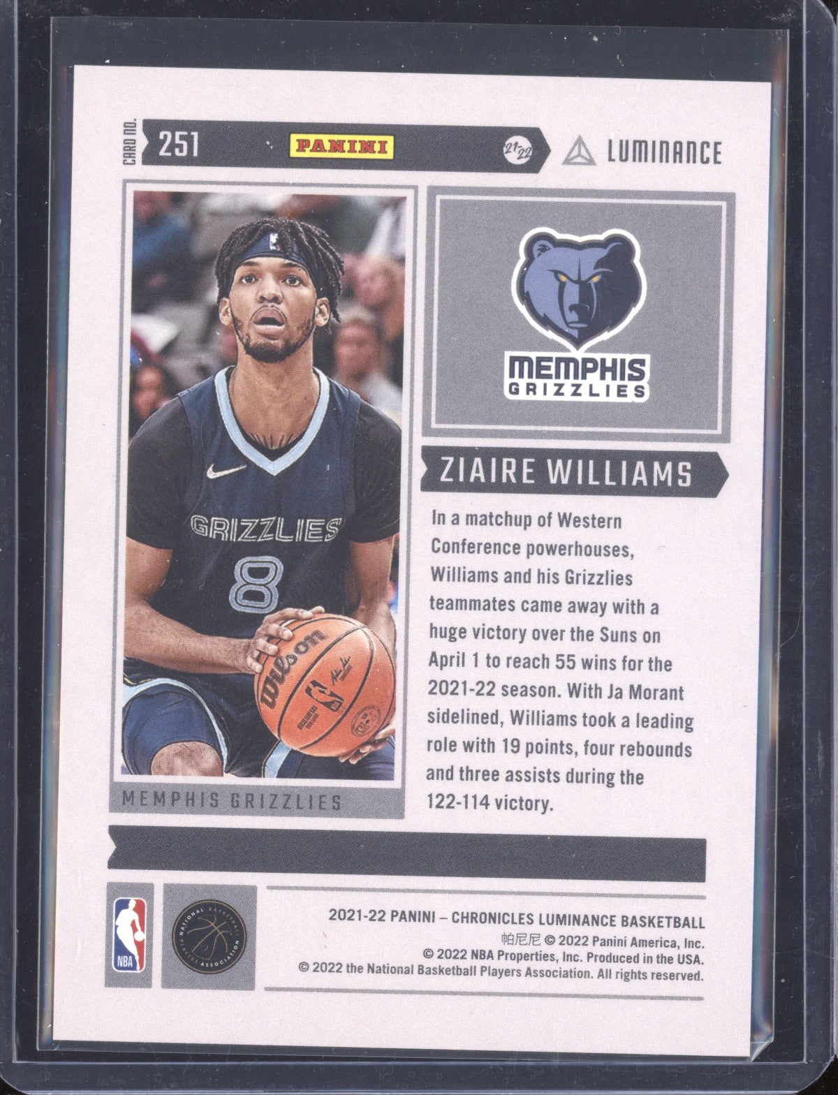 Ziaire Williams 2021-22 Panini Chronicles 251 Luminance Red RC 46/149