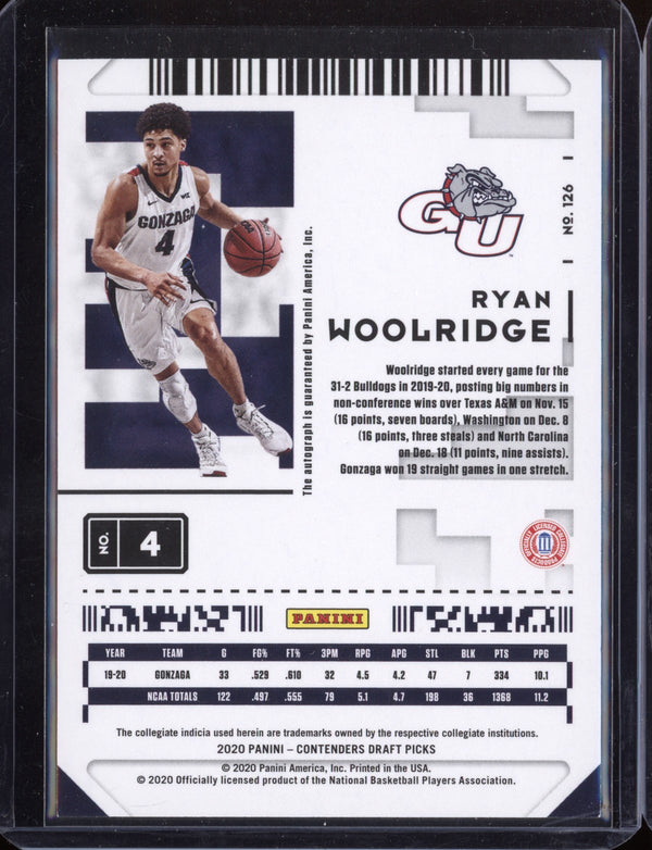 Ryan Woolridge 2020/21 Panini Contenders Draft Picks Prospect Ticket Auto RC