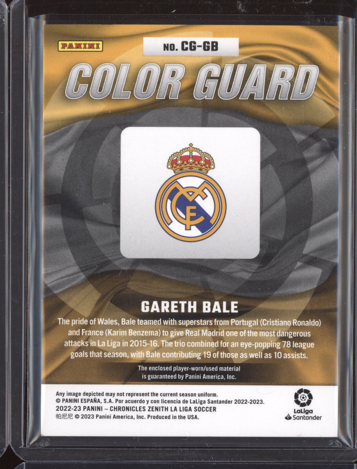 Gareth Bale 2022-23 Panini Chronicles Soccer Zenith Color Guard