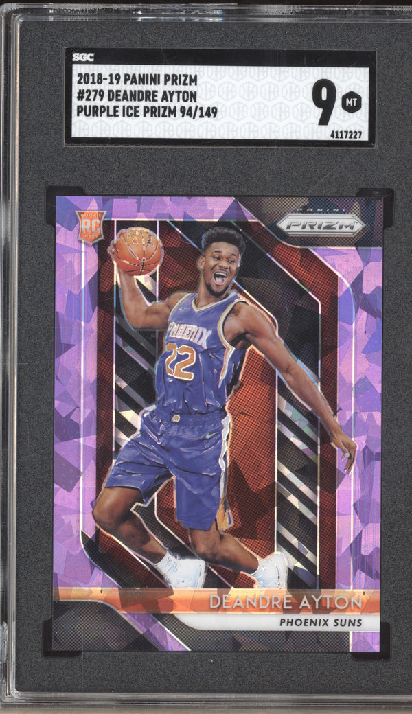 Deandre Ayton 2018-19 Panini Prizm 279 Purple Ice RC 94/149 SGC 9