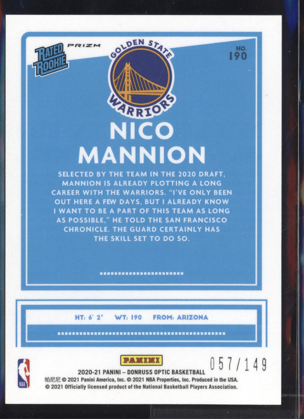 Nico Mannion 2020/21 Panini Optic Lime Green RC 57/149