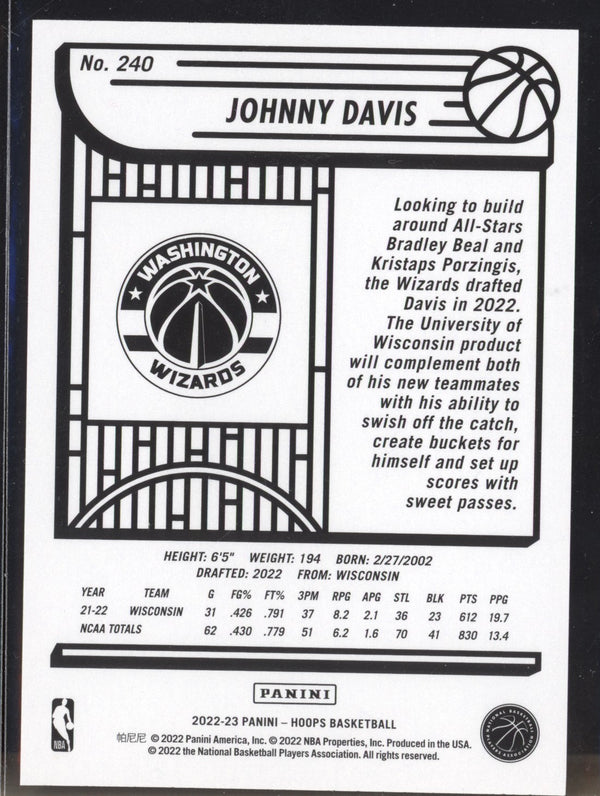 Johnny Davis 2022-23 Panini Hoops 240 RC