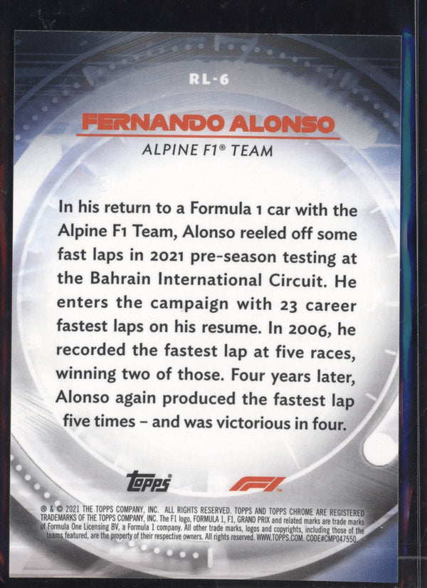 Fernando Alonso 2021 Topps Chrome Formula One Red Liners