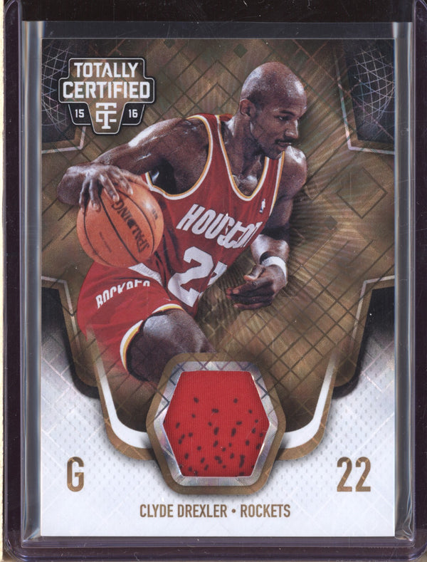 Clyde Drexler 2015-16 Panini Totally Certified TCM-CD Materials Patch Gold 4/10