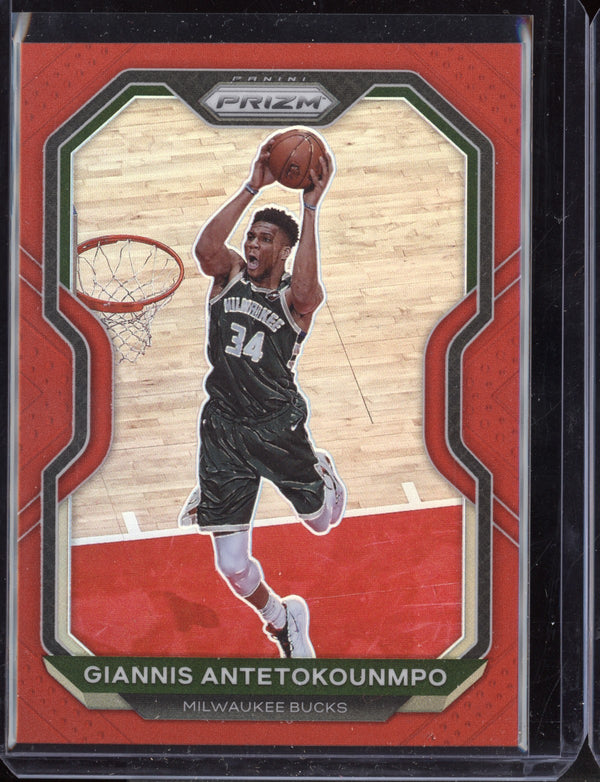 Giannis Antetokounmpo 2020 Panini Prizm Basketball Red Prizm 293/299