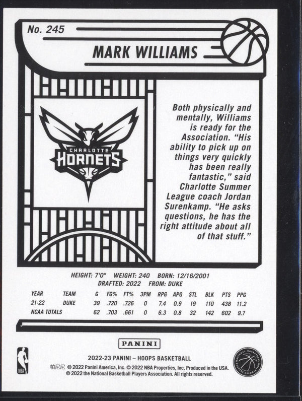 Mark Williams 2022-23 Panini Hoops 245 RC