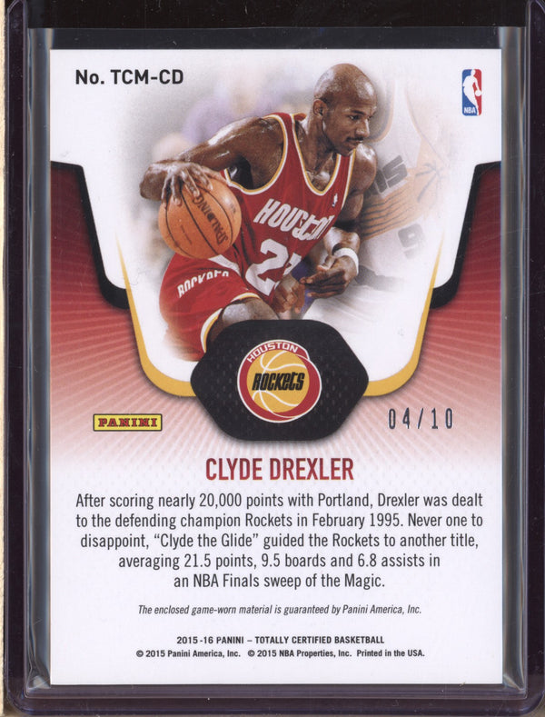 Clyde Drexler 2015-16 Panini Totally Certified TCM-CD Materials Patch Gold 4/10