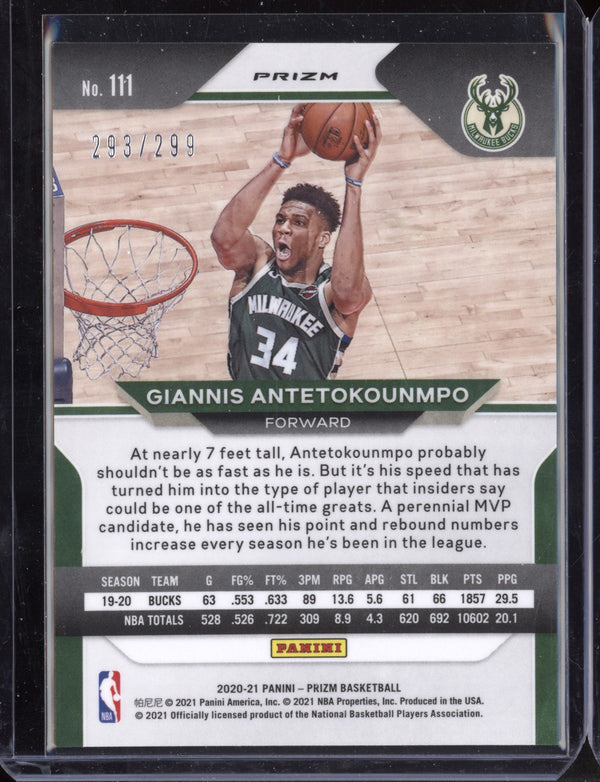 Giannis Antetokounmpo 2020 Panini Prizm Basketball Red Prizm 293/299