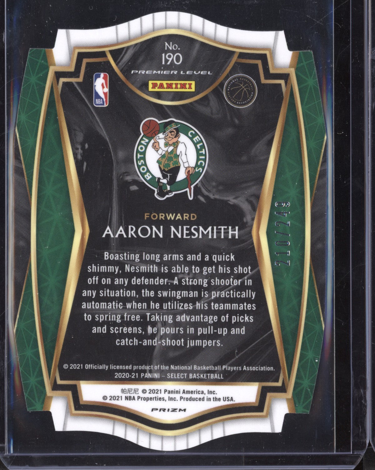 Aaron Nesmith 2020/21 Panini Select Premier Level Blue RC 210/249