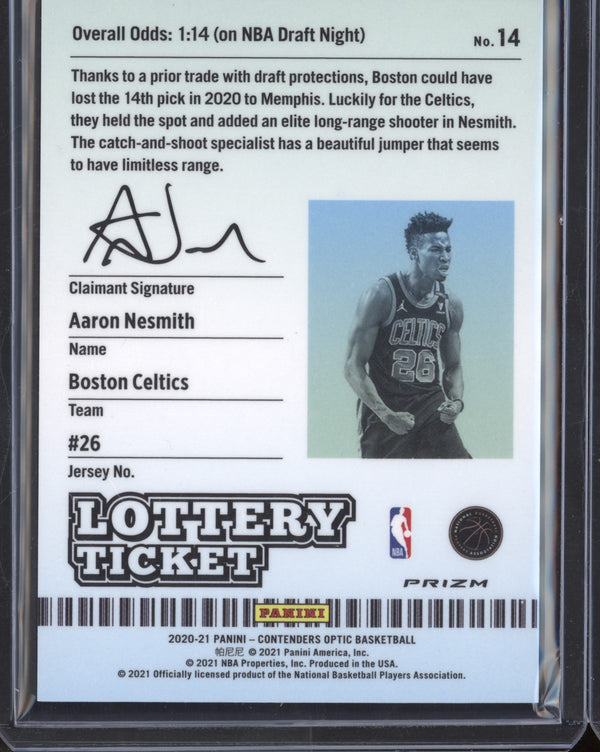 Aaron Nesmith 2020-21 Panini Contenders Optic Lottery Ticket Red Cracked Ice RC