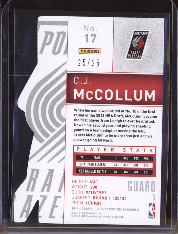 C.J. McCollum 2014-15 Panini Totally Certified 17 Platinum Purple Die Cut 25/25