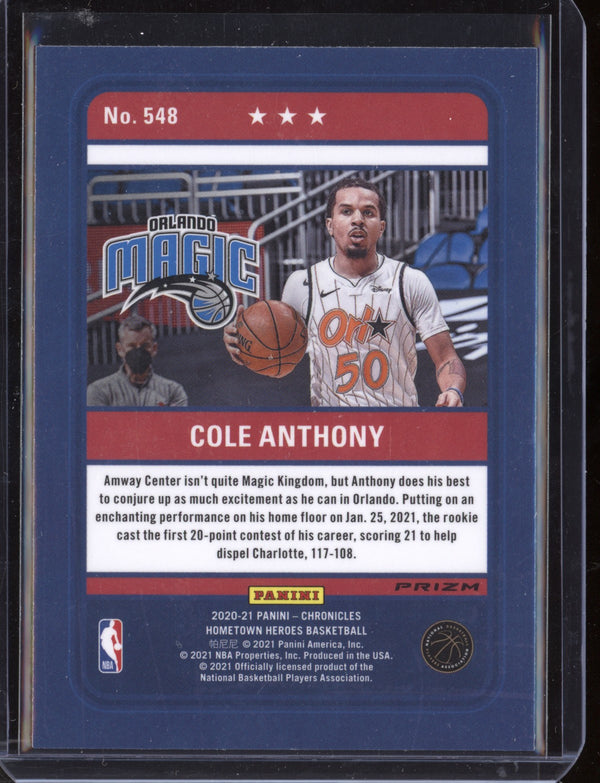 Cole Anthony 2020/21 Panini Chronicles Hometown Heroes Silver RC