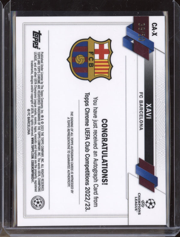 Xavi 2022-23 Topps Chrome UEFA Club CA-X Gold Refractor Auto 39/50