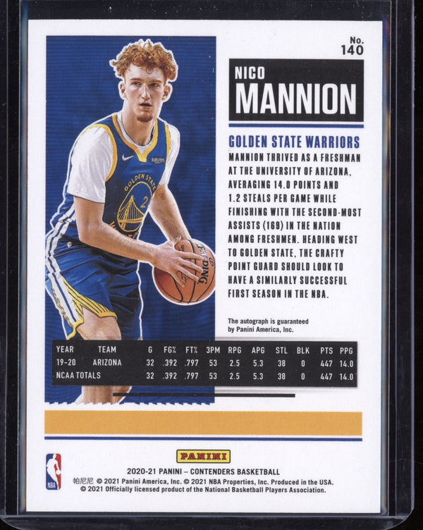 Nico Mannion 2020/21 Panini Contenders Rookie Ticket Auto RC