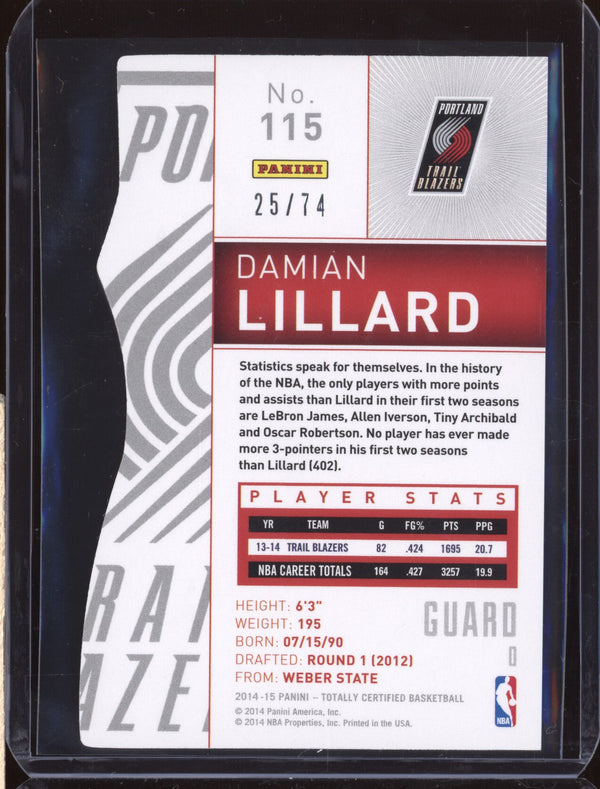 Damian Lillard 2014-15 Panini Totally Certified 115 Platinum Blue Die Cut 25/74