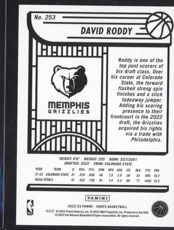 David Roddy 2022-23 Panini Hoops 253 RC