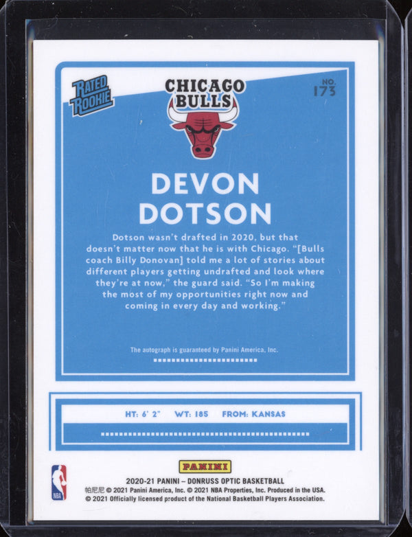 Devon Dotson 2020-21 Panini Donruss Optic On Card Auto RC