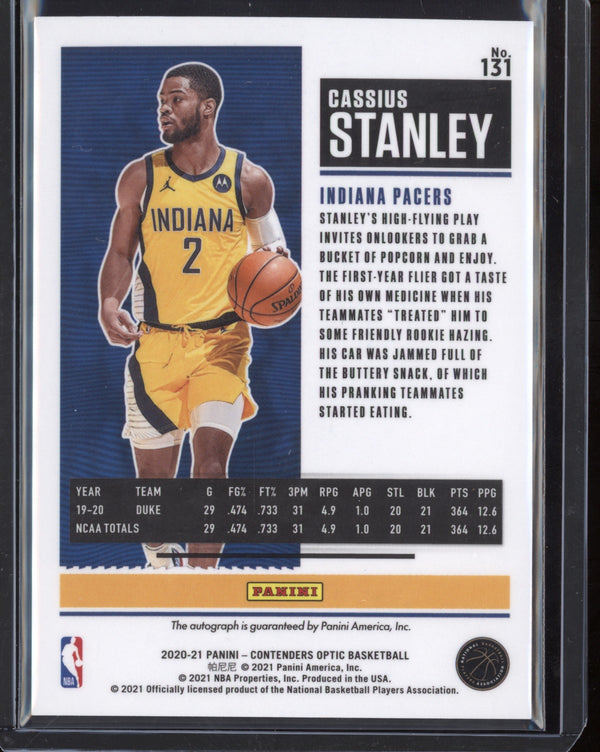 Cassius Stanley 2020-21 Panini Contenders Optic Rookie Ticket Auto RC