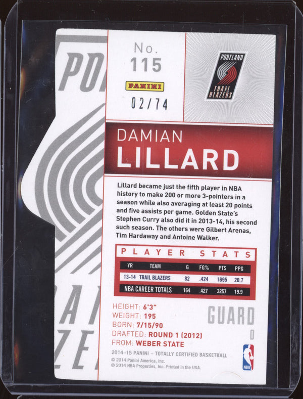 Damian Lillard 2014-15 Panini Totally Certified Platinum Blue Die Cut Var 2/74