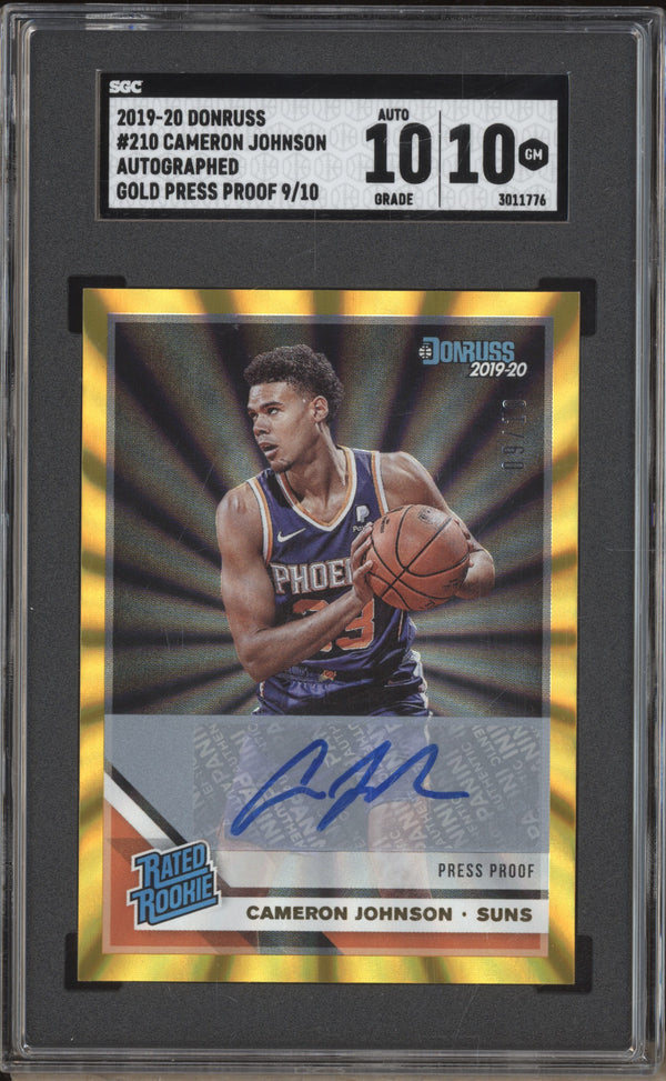 Cameron Johnson 2019-20 Panini Donruss 210 Auto Gold Press Proof RC 9/10 SGC 10/10