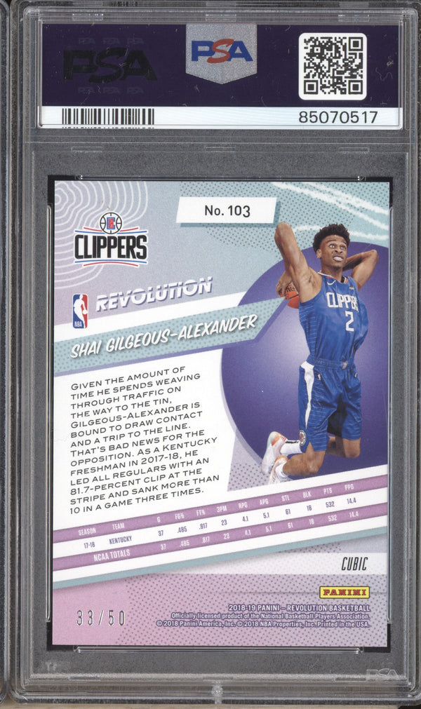 Shai Gilgeous-Alexander 2018-19 Panini Revolution 103 Cubic RC 33/50 PSA 10