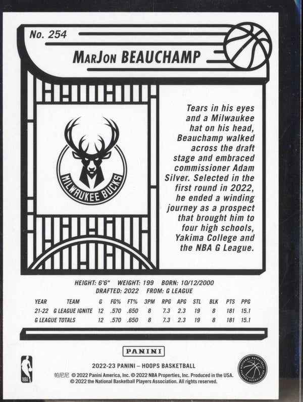 MarJon Beauchamp 2022-23 Panini Hoops 254 RC