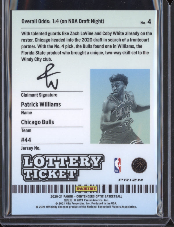 Patrick Williams 2020-21 Panini Contenders Optic Lottery Ticket RC