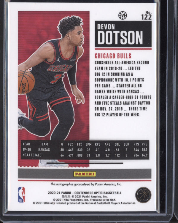 Devon Dotson 2020-21 Panini Contenders Optic Rookie Ticket Auto Variation RC