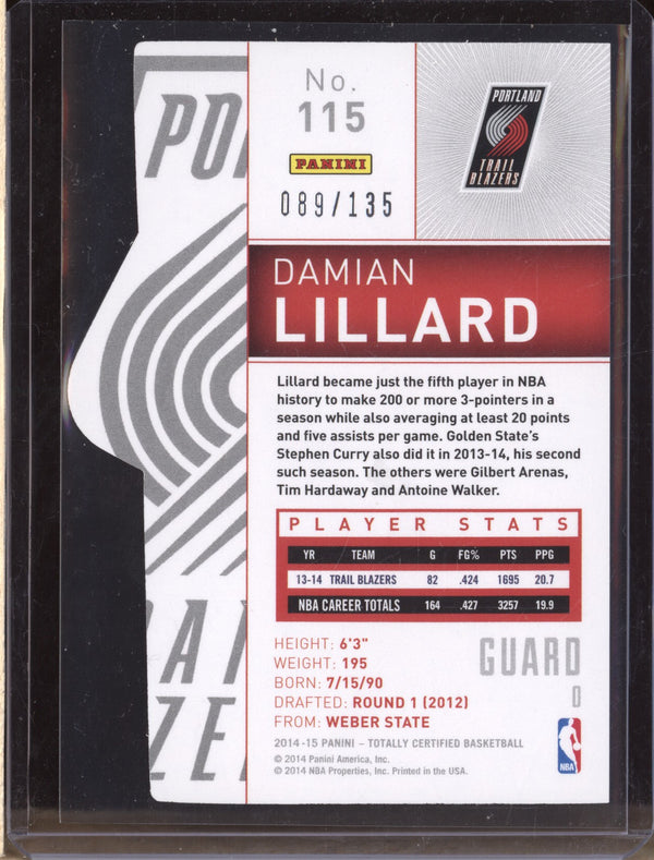 Damian Lillard 2014-15 Panini Totally Certified Platinum Red Die Cut Var 89/135