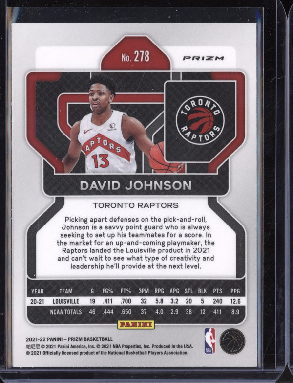 David Johnson 2021-22 Panini Prizm Silver RC