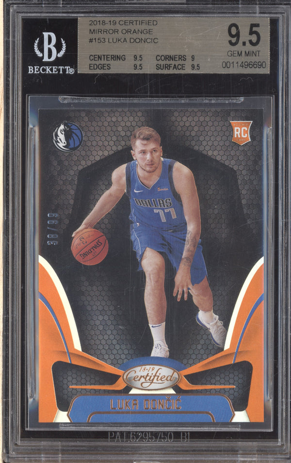 Luka Doncic 2018-19 Panini Certified 153 Mirror Orange RC 38/99 BGS 9.5