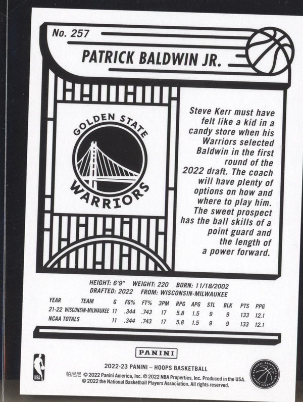 Patrick Baldwin Jr 2022-23 Panini Hoops 257 RC