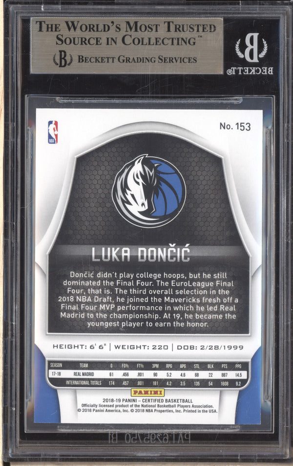 Luka Doncic 2018-19 Panini Certified 153 Mirror Orange RC 38/99 BGS 9.5