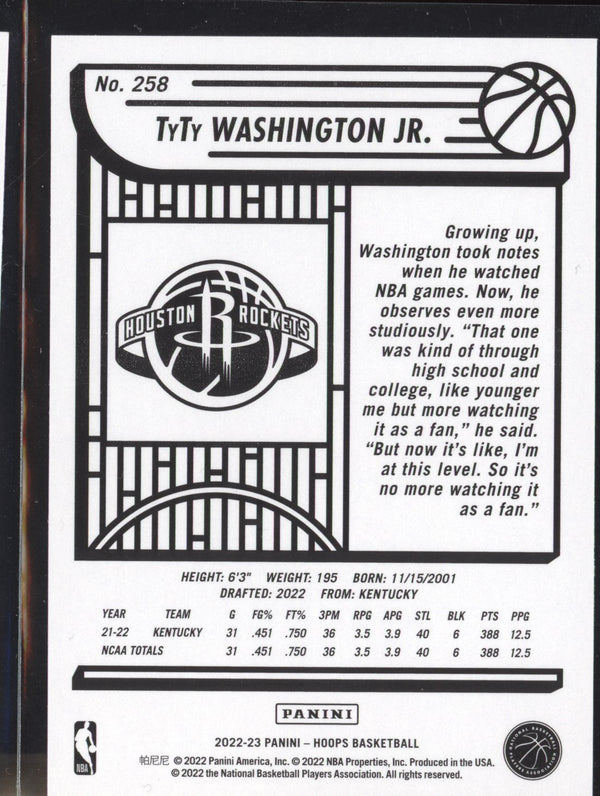 TyTy Washington Jr 2022-23 Panini Hoops 258 RC