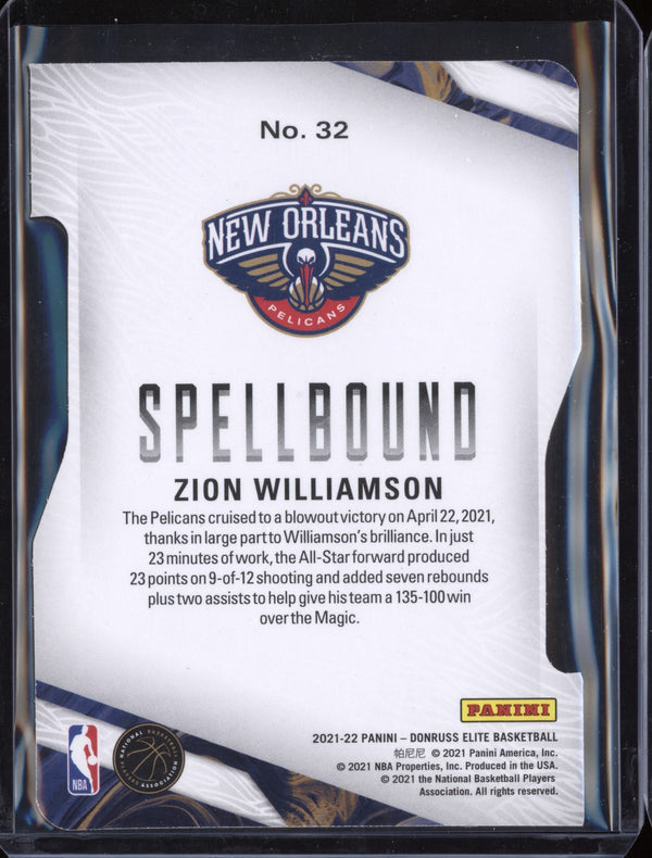 Zion Williamson 2021/22 Panini Elite Spellbound Orange Die-Cut