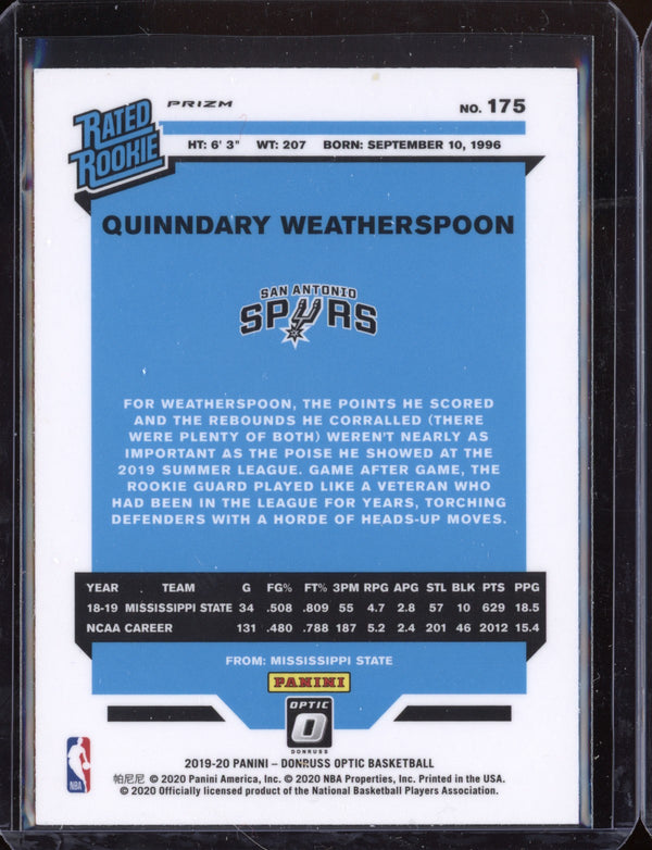 Quinndary Weatherspoon 2019-20 Panini Optic Choice Holo RC