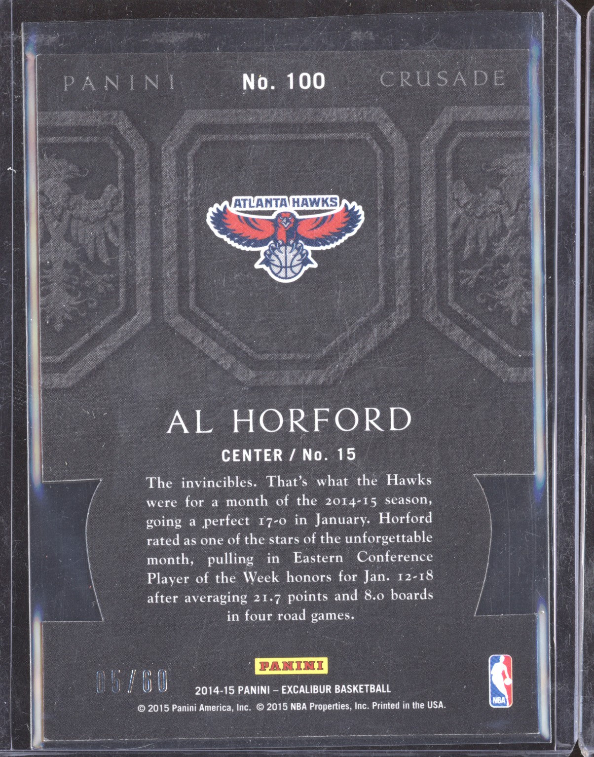 Al Horford 2014-15 Panini Excalibur 100 Orange Die Cut Crusade 05/60