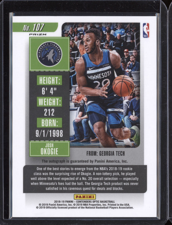 Josh Okogie 2018-19 Panini Contenders Optic Rookie Ticket Auto Silver RC