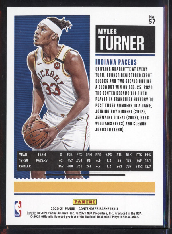 Myles Turner 2020-21 Panini Contenders 57 Playoff Ticket 67/249