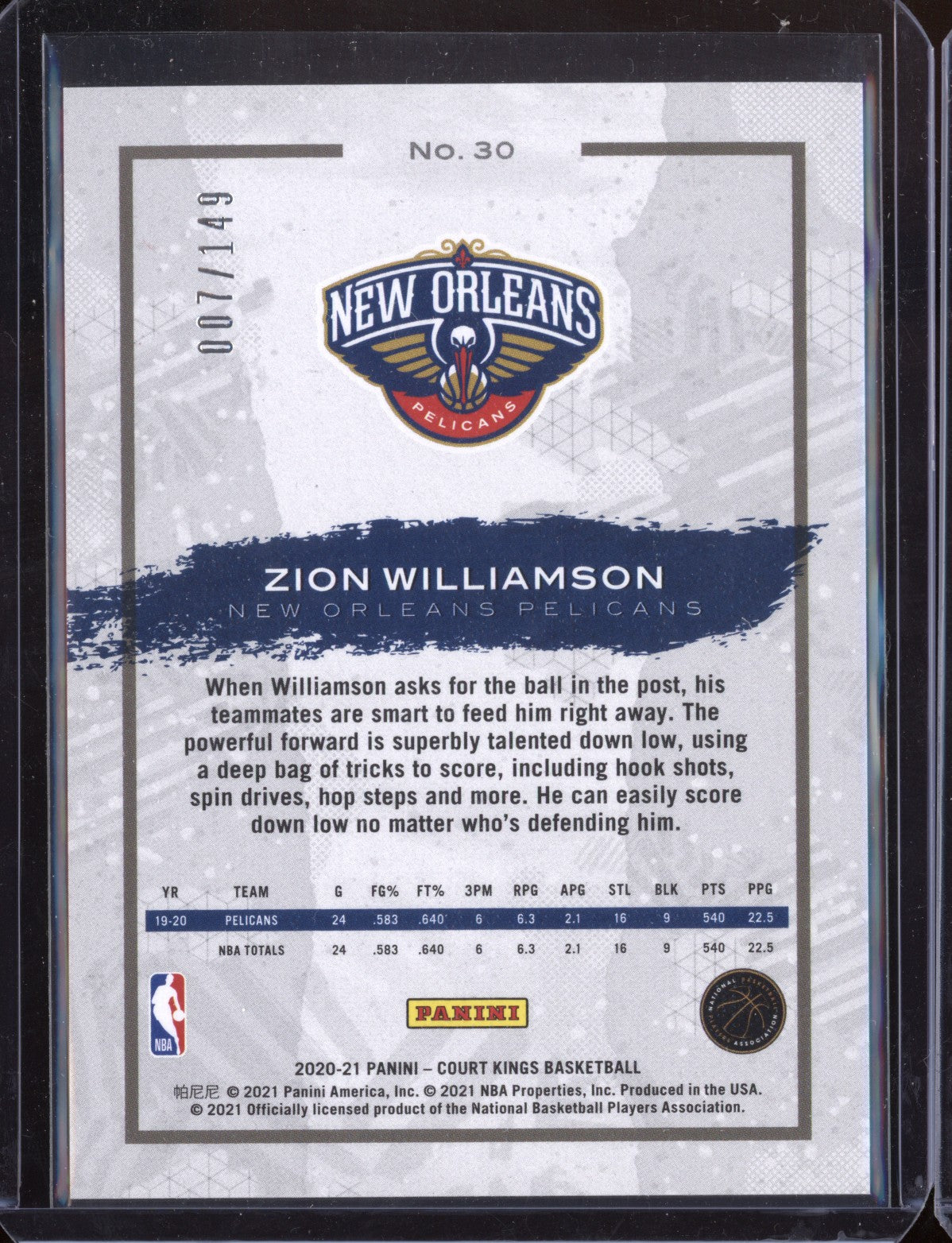 Zion Williamson 2020-21 Panini Court Kings Ruby 007/149