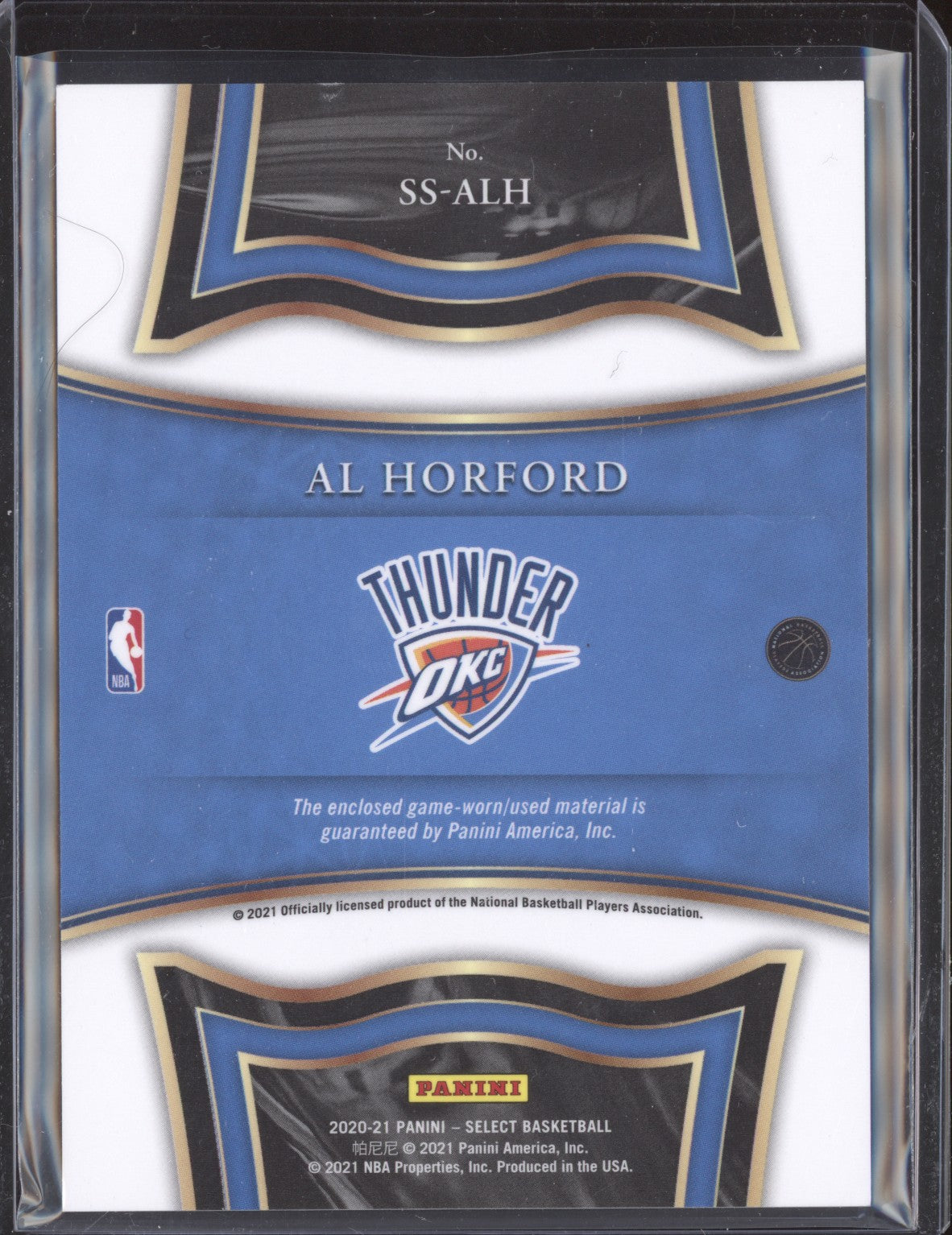 Al Horford 2020-21 Panini Select SS-ALH Selective Swatches