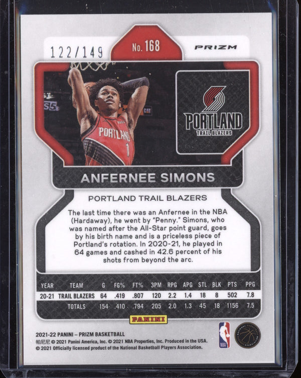 Anfernee Simons 2021-22 Panini Prizm Purple Cracked Ice 122/149