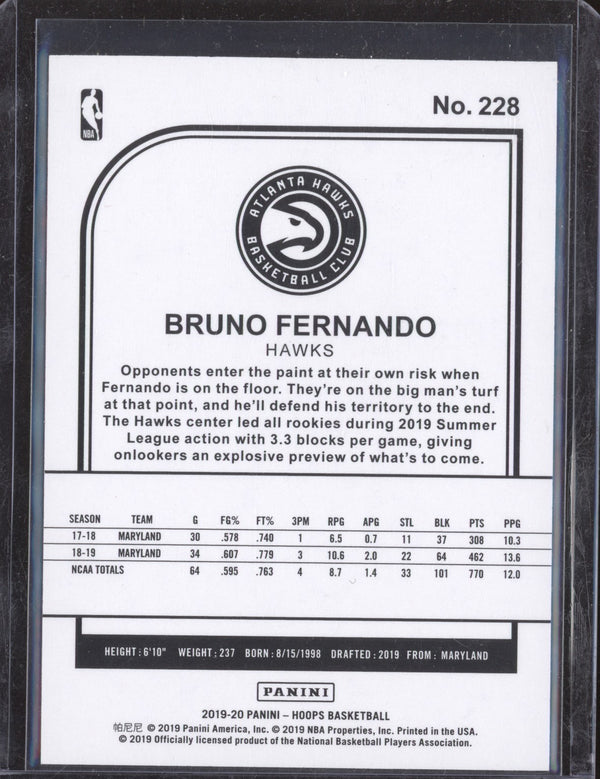 Bruno Fernando 2019-20 Panini Hoops 228 Silver RC 131/199