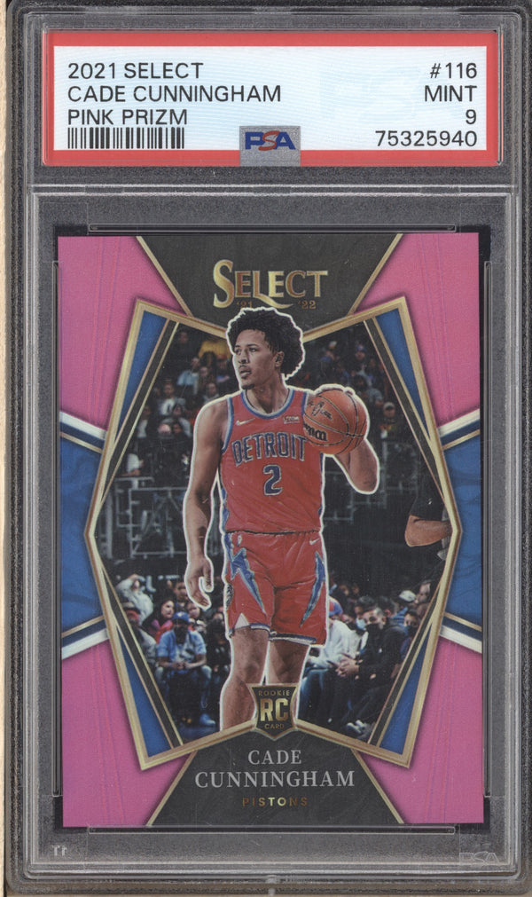 Cade Cunningham 2021-22 Panini Select Premier Level Pink Jersey Number RC 2/4 PSA 9