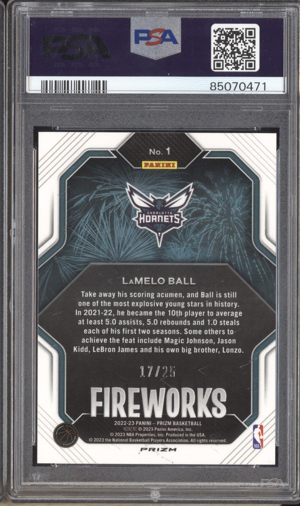 LaMelo Ball 2022-23 Panini Prizm 1 Fireworks Mojo 17/25 PSA 10