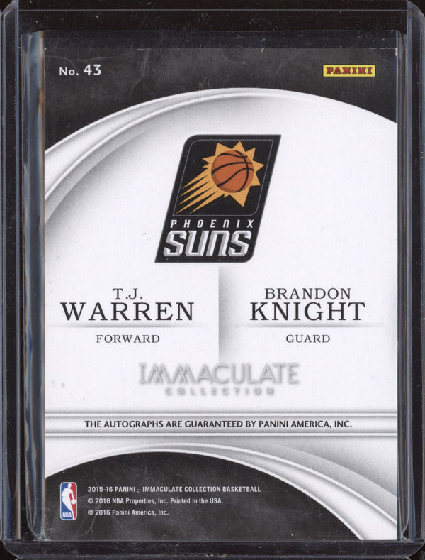 T.J. Warren Brandon Knight 2015-16 Panini Immaculate 43 Dual Auto 10/49