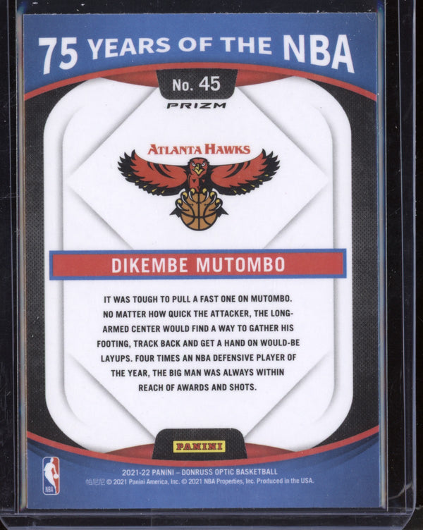 Dikembe Mutombo 2021-22 Panini Prizm 75 Years of NBA Optic