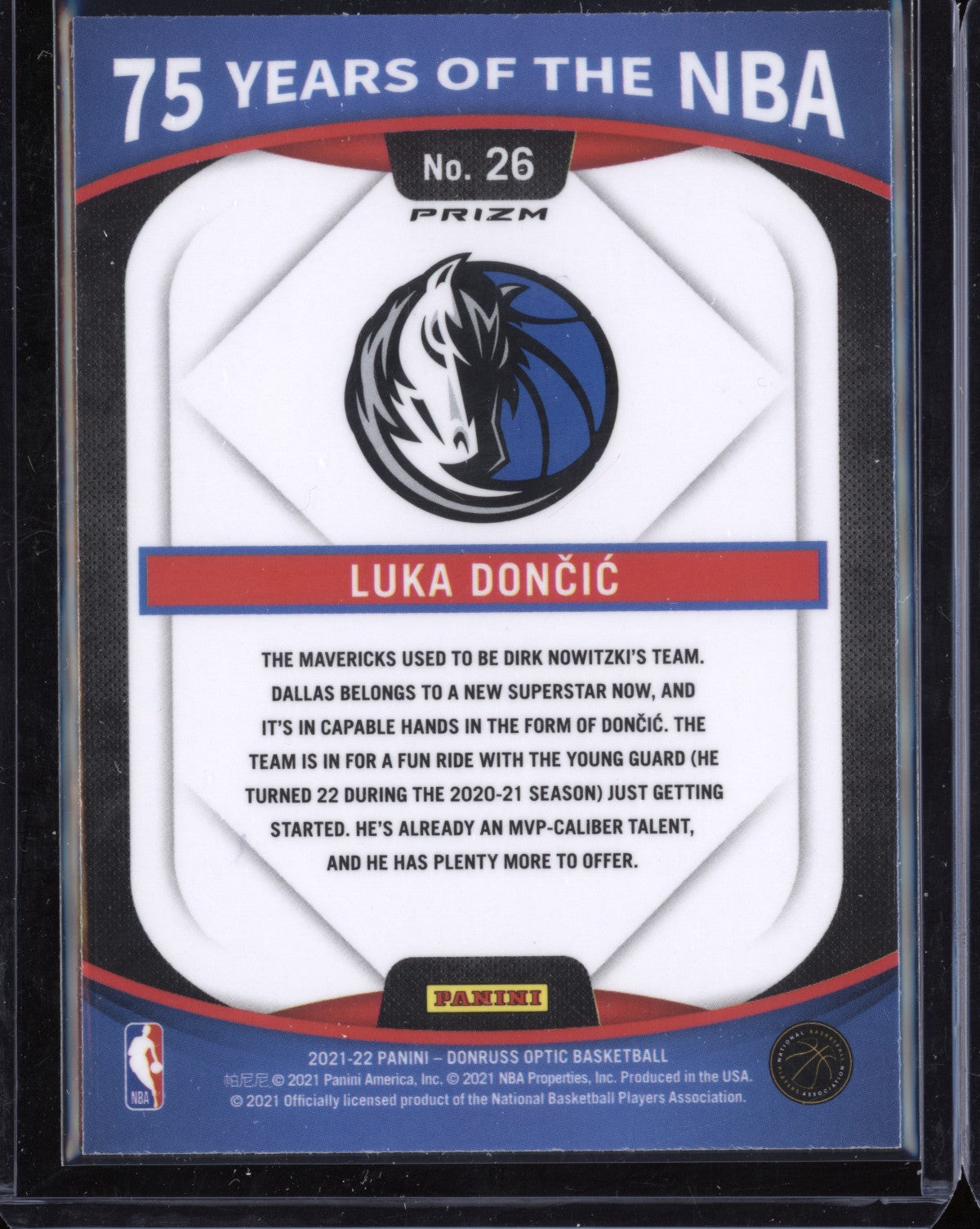 Luka Doncic 2021-22 Panini Prizm 75 Years of NBA Optic - The Hobby